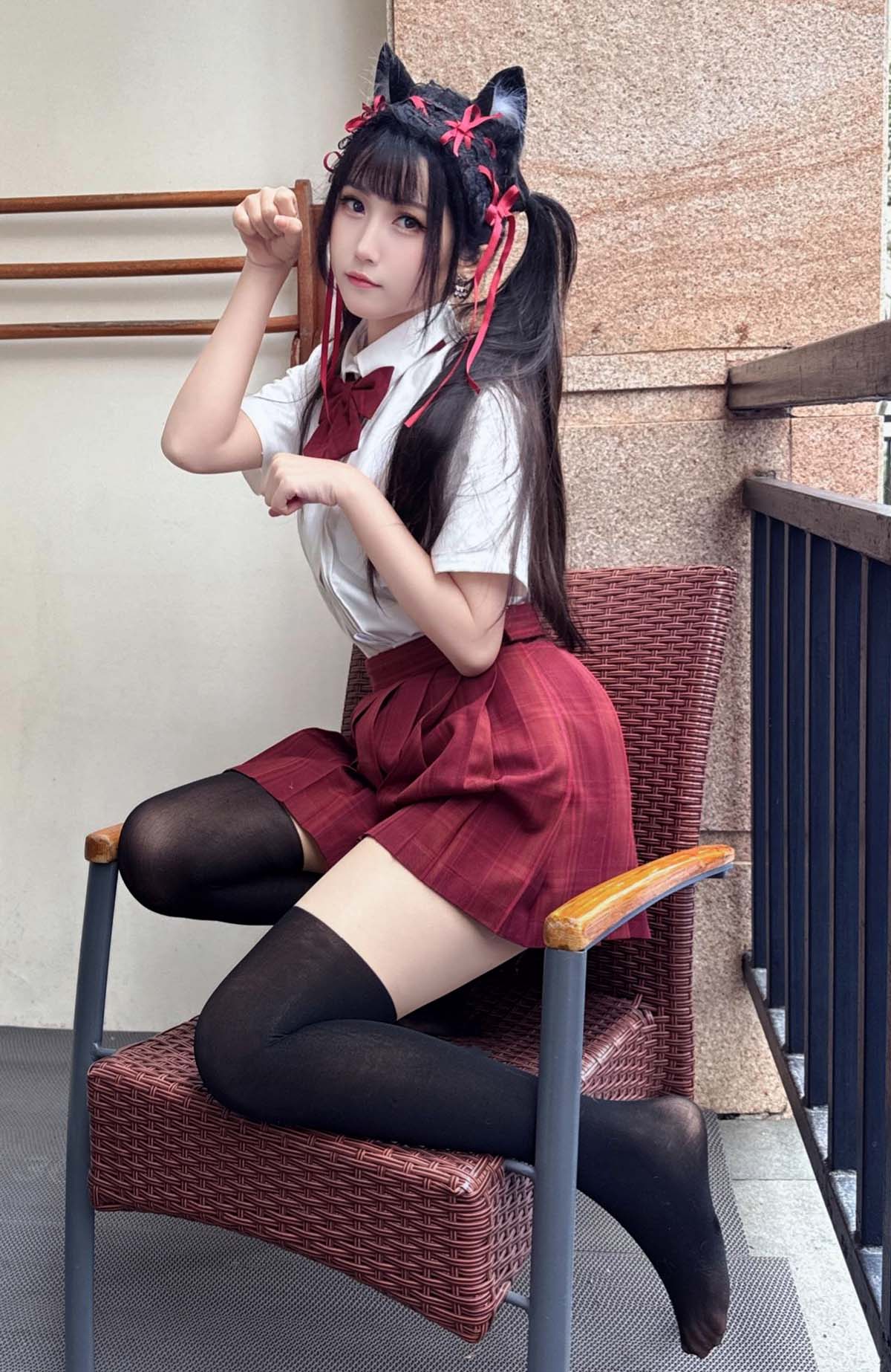 不呆猫 – 温泉双马尾JK Cosplay-第1张