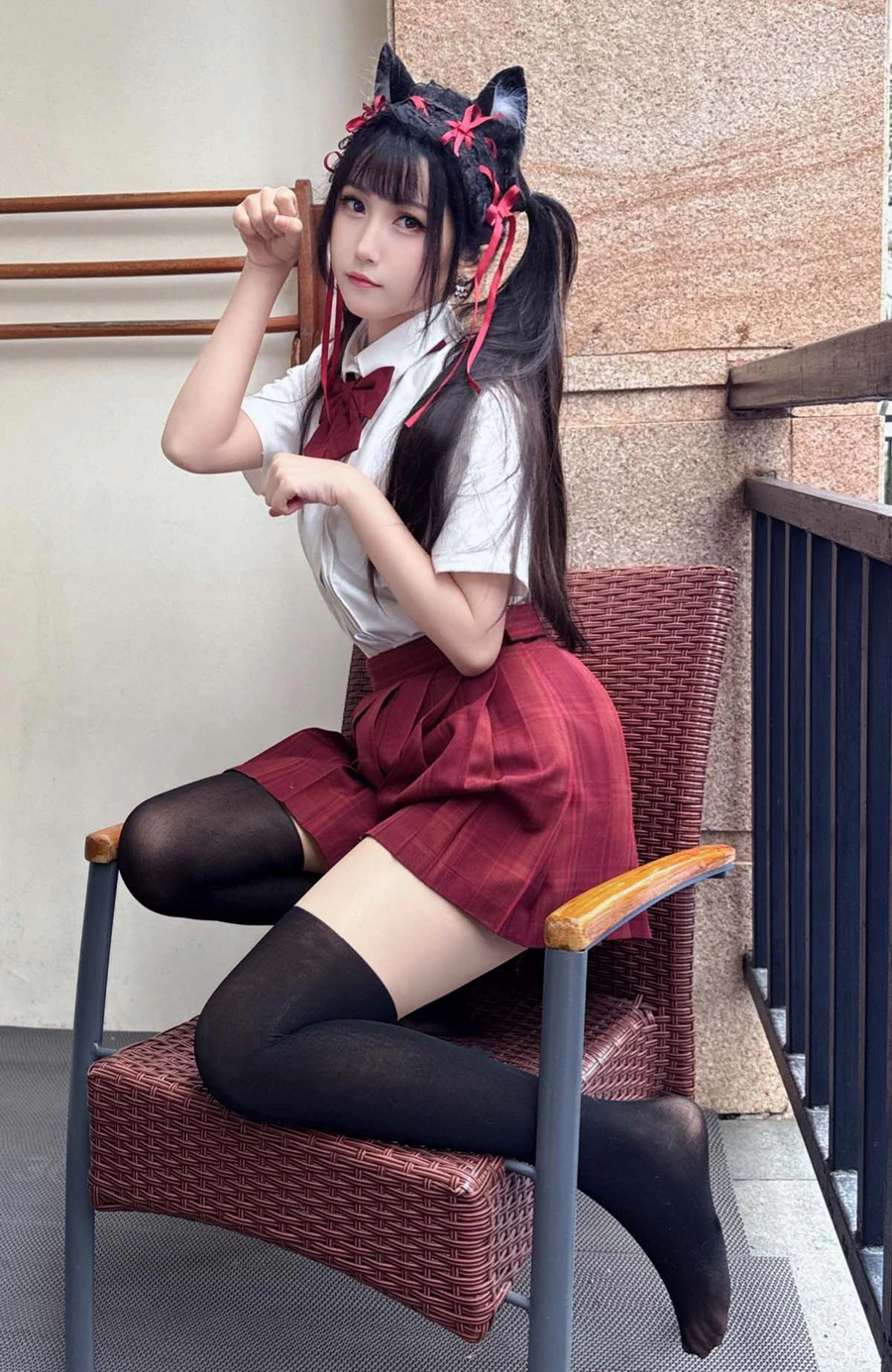 不呆猫 – 温泉双马尾JK Cosplay-第1张