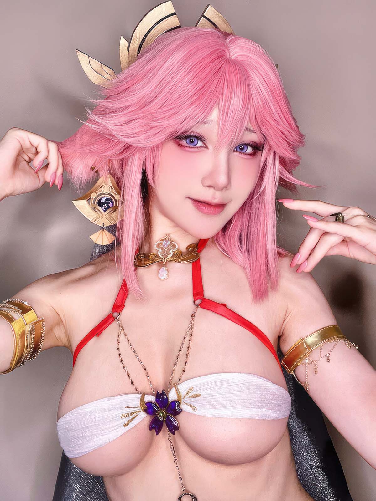 水淼aqua – 八重神子 舞娘 Cosplay-第1张
