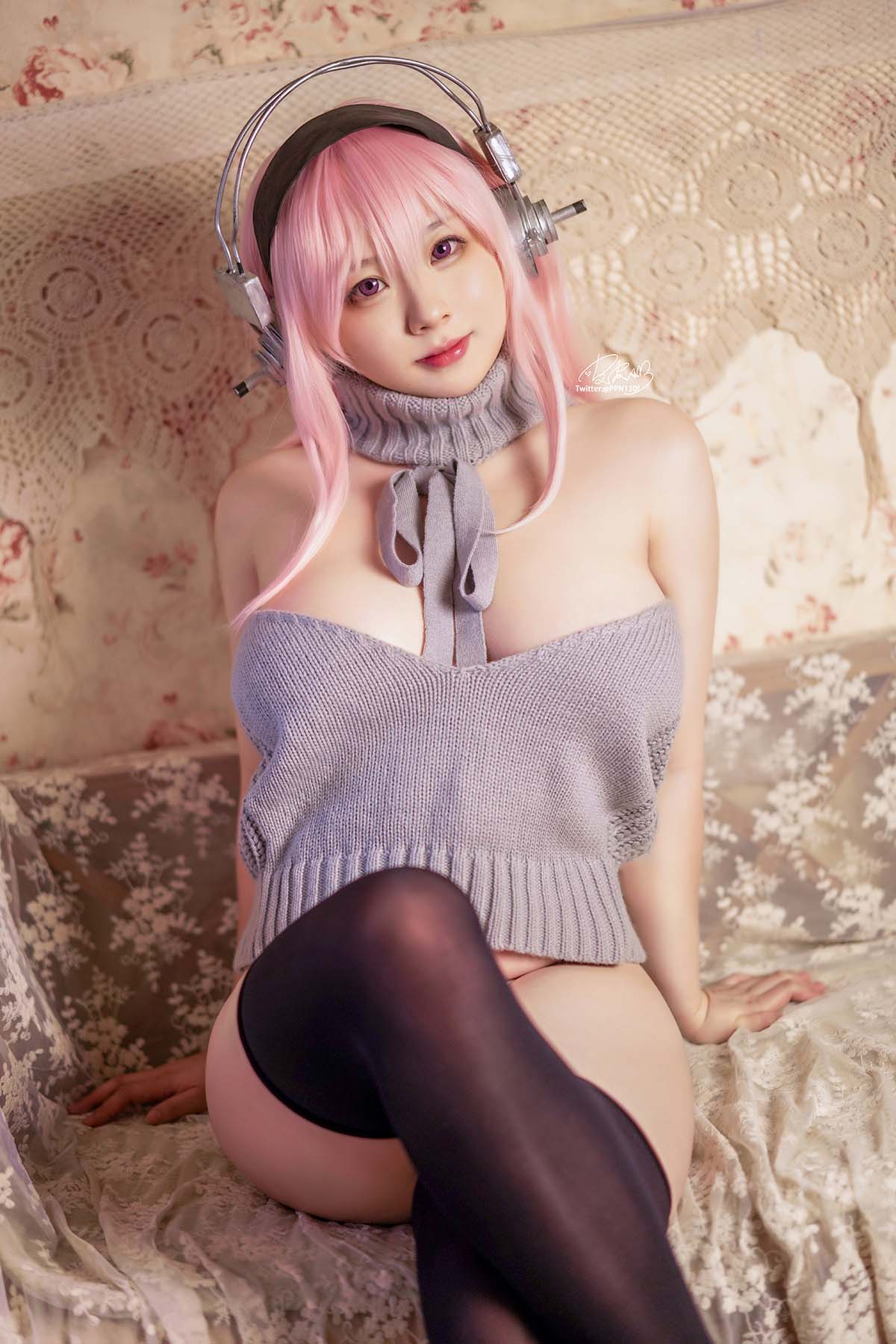 皮皮奶可可爱了啦 – 超级索尼子 露背毛衣 Cosplay-第1张