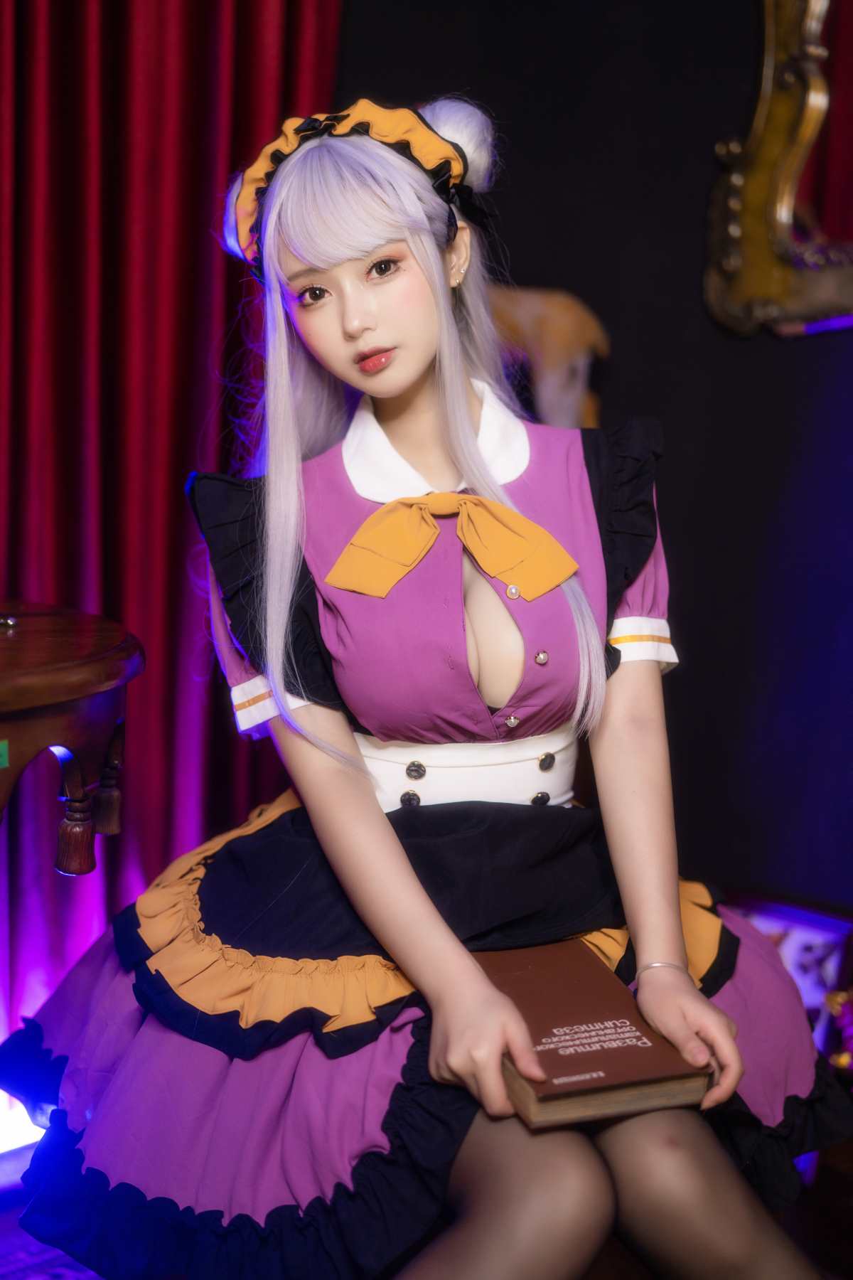 羽生三未图集 – 万圣黑丝女仆 Cosplay-第1张