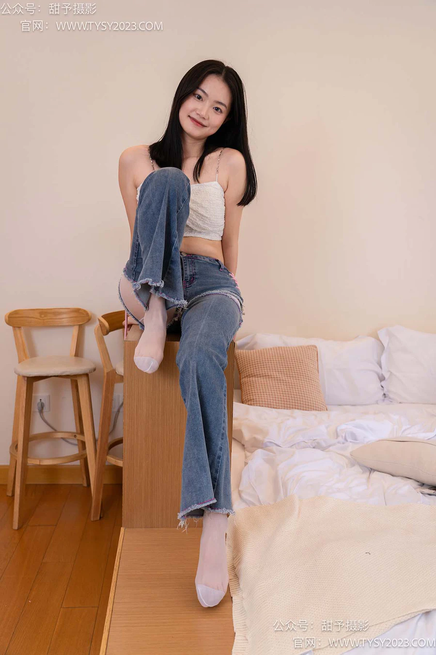 甜予摄影 NO.093 齐齐-帆布鞋、白丝（脚尖加固款、裤里丝） TYSY甜予摄影-第2张