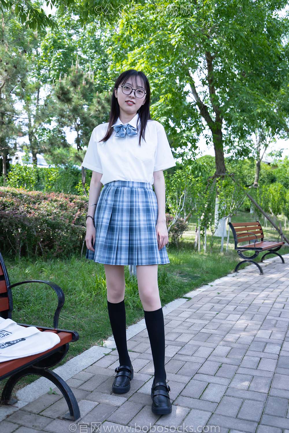 [BoBoSocks袜啵啵]NO.007 稚予-JK制服、皮鞋、黑色中筒棉袜、肉丝 BoBoSocks袜啵啵-第1张