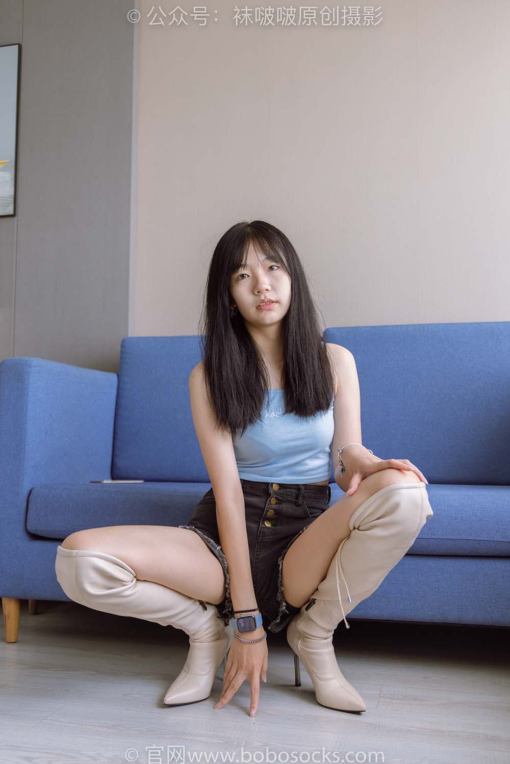 [BoBoSocks袜啵啵]NO.174 小甜豆-高跟长靴、白棉袜、裸足 BoBoSocks袜啵啵-第1张