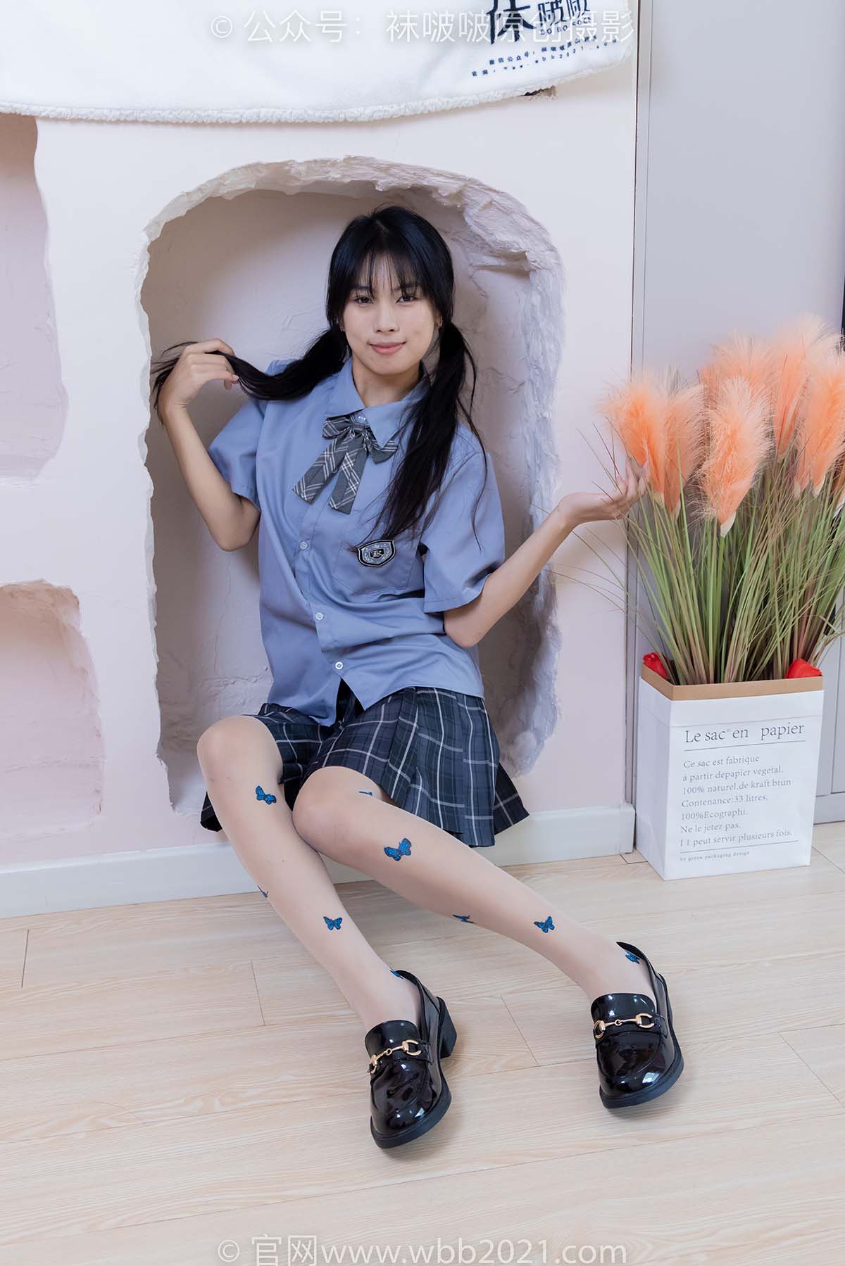 [BoBoSocks袜啵啵]NO.508 奶油 皮鞋、白棉袜、蝴蝶薄肉丝、jk制服 BoBoSocks袜啵啵-第2张