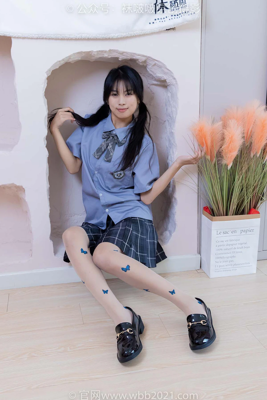 [BoBoSocks袜啵啵]NO.508 奶油 皮鞋、白棉袜、蝴蝶薄肉丝、jk制服 BoBoSocks袜啵啵-第2张