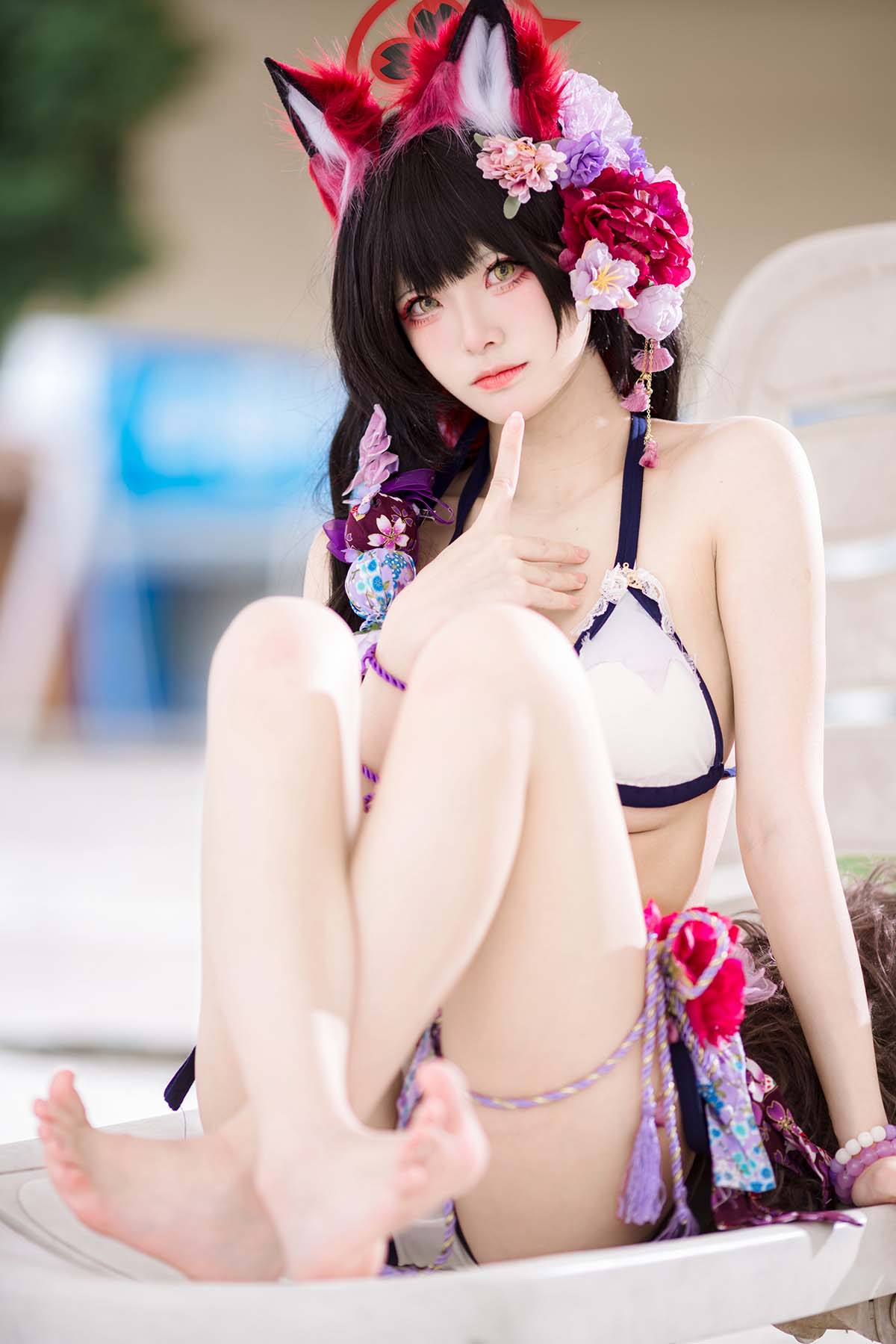 九柒喵 – 蔚蓝档案 狐坂若藻 泳装 Cosplay-第1张