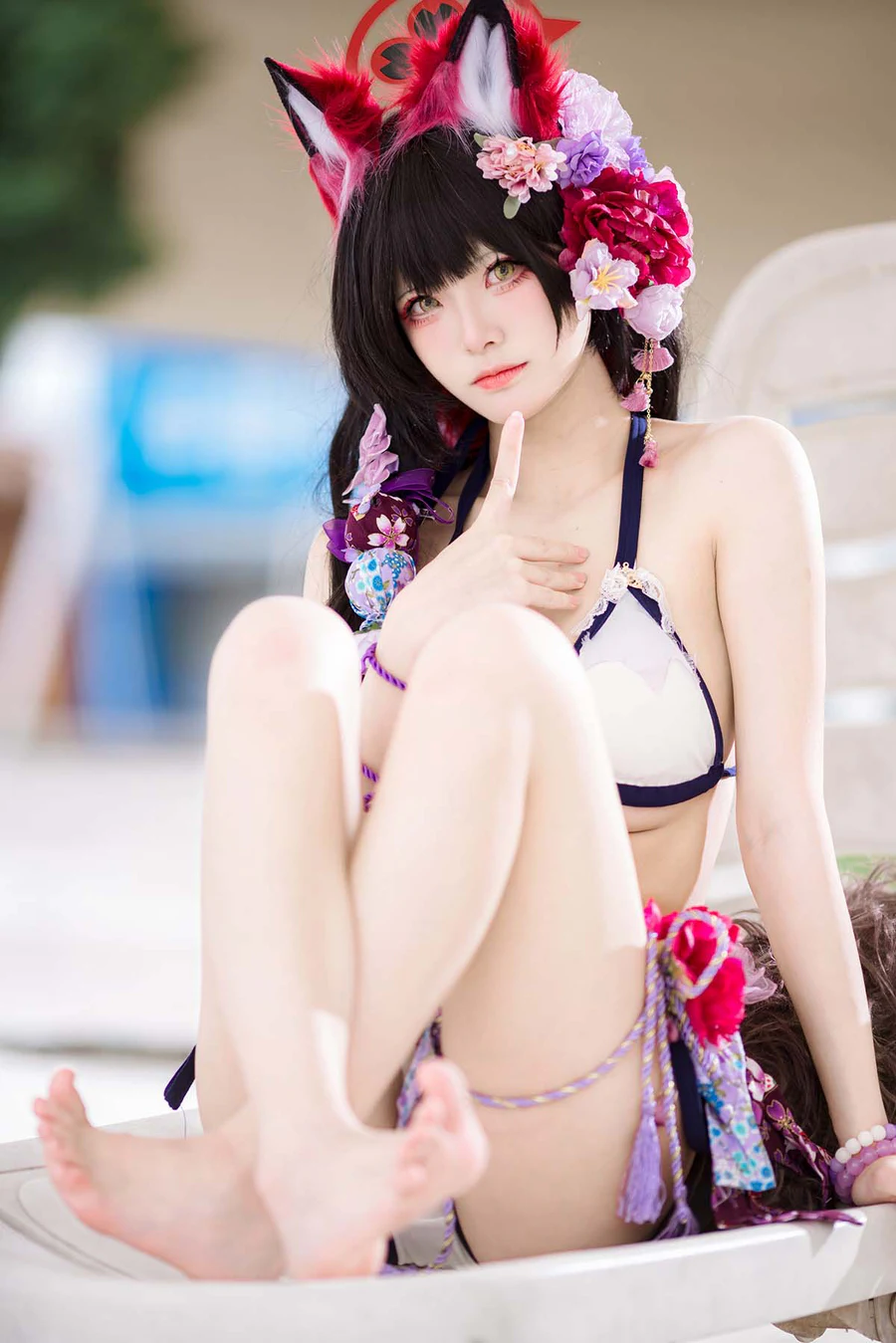 九柒喵 – 蔚蓝档案 狐坂若藻 泳装 Cosplay-第1张