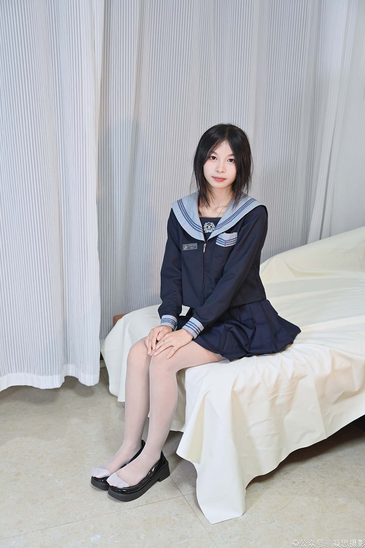 凝思摄影 NO.043 沅沅-JK制服、连裤白丝、小皮鞋 凝思摄影-第1张