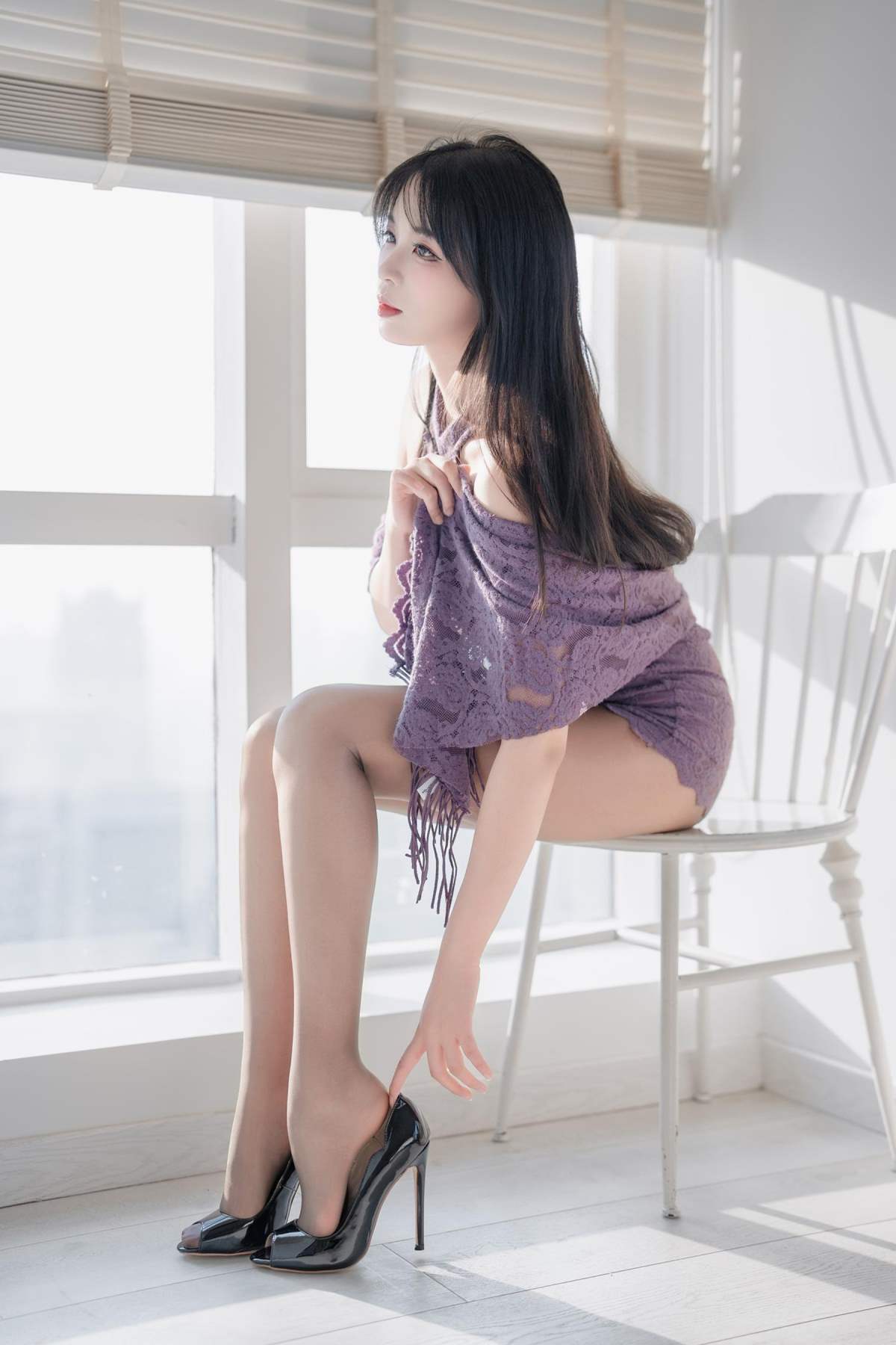 轩萧学姐 – 紫色旗袍 Cosplay-第1张