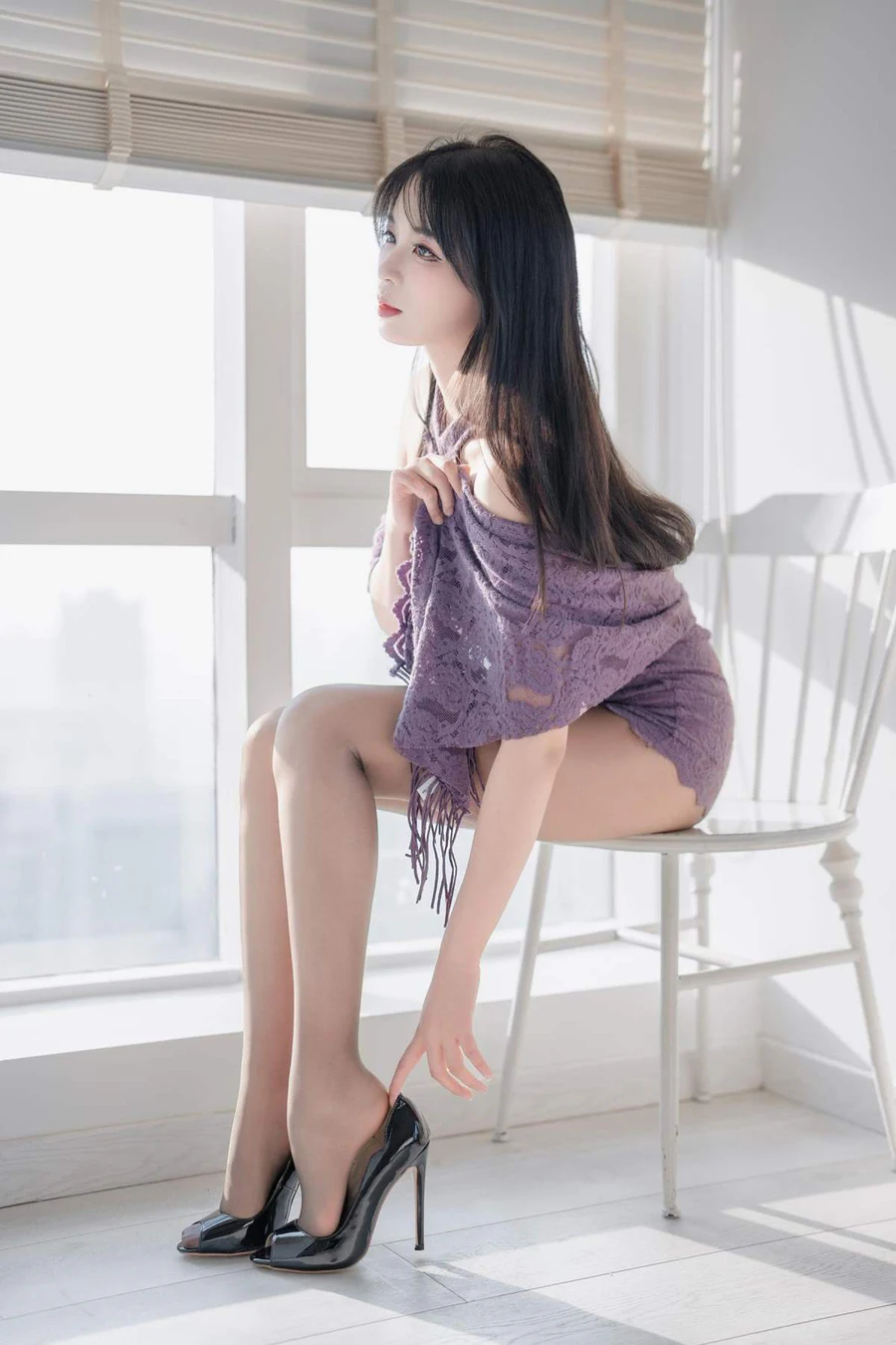 轩萧学姐 – 紫色旗袍 Cosplay-第1张