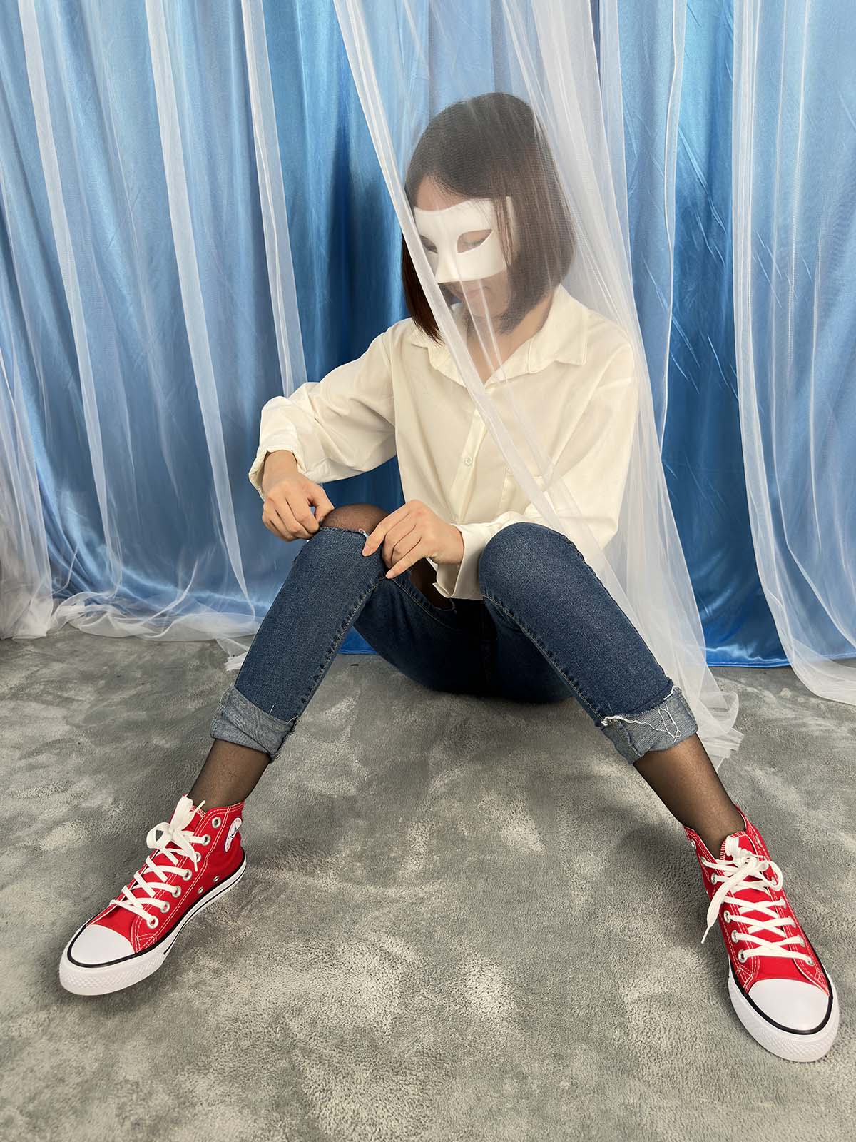 三禾摄影 NO.041 牛仔裤 黑丝 帆布鞋 高跟 三禾摄影-第2张