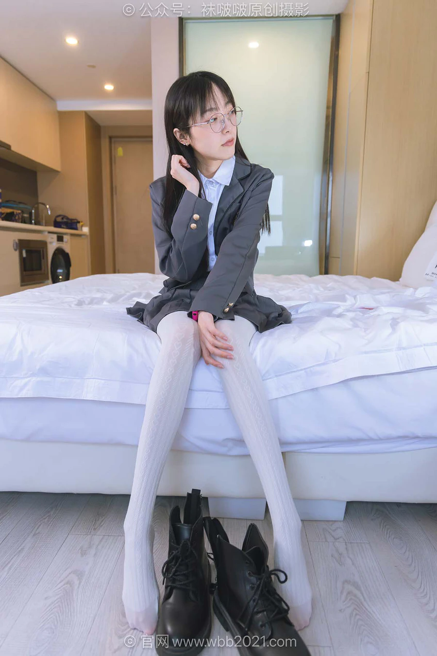 [BoBoSocks袜啵啵]NO.637 稚予-短靴、厚白丝、学院风 BoBoSocks袜啵啵-第2张