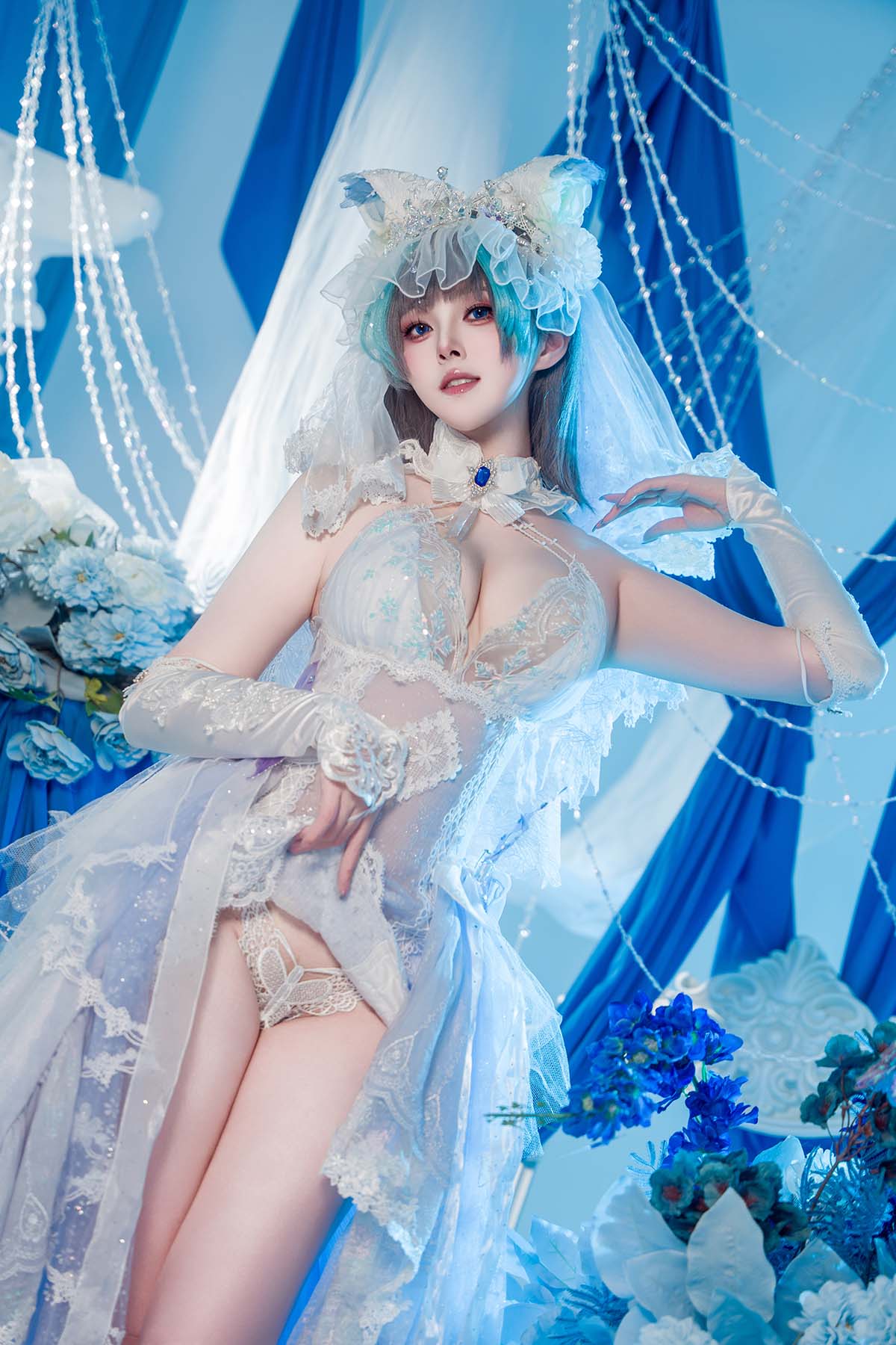 Natsuko夏夏子 – 碧蓝航线 柴郡婚纱 Cosplay-第1张